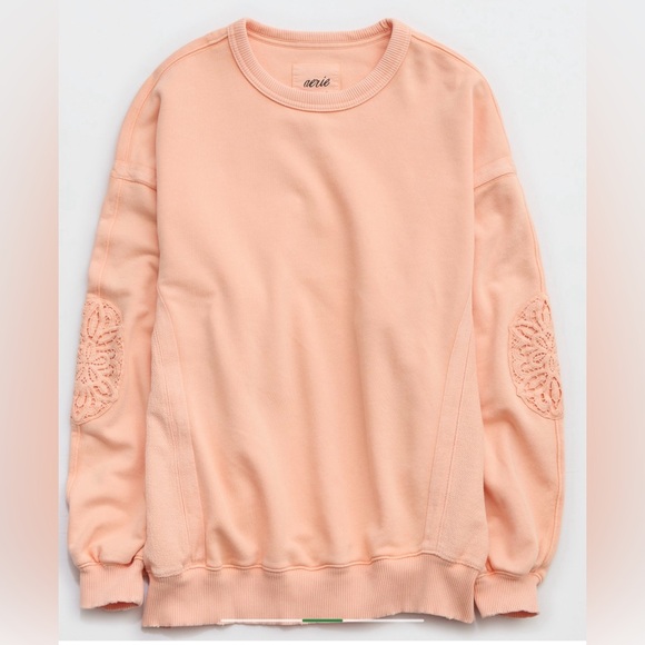 Aerie NWT Keep it Light Crochet Sweatshirt, Beach Peach Color, Best Seller! - Picture 5 of 9
